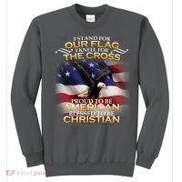 I Stand For Our Flag Kneel For The Cross Proud American Christian  Sweatshirt thumb 0