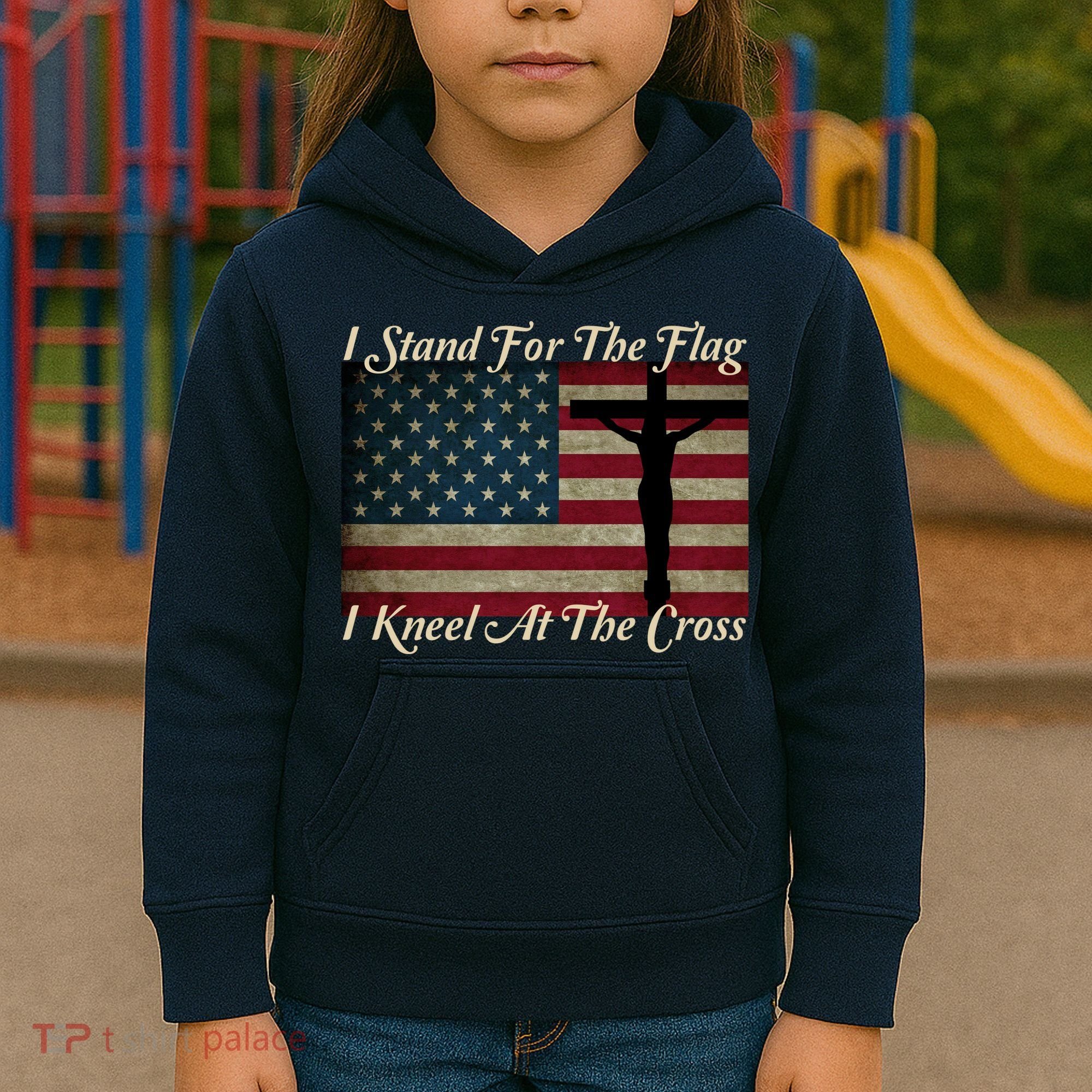 I Stand For The Flag And Kneel For The Cross Kids Hoodie