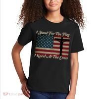 I Stand For The Flag And Kneel For The Cross Kids T-Shirt thumb 2