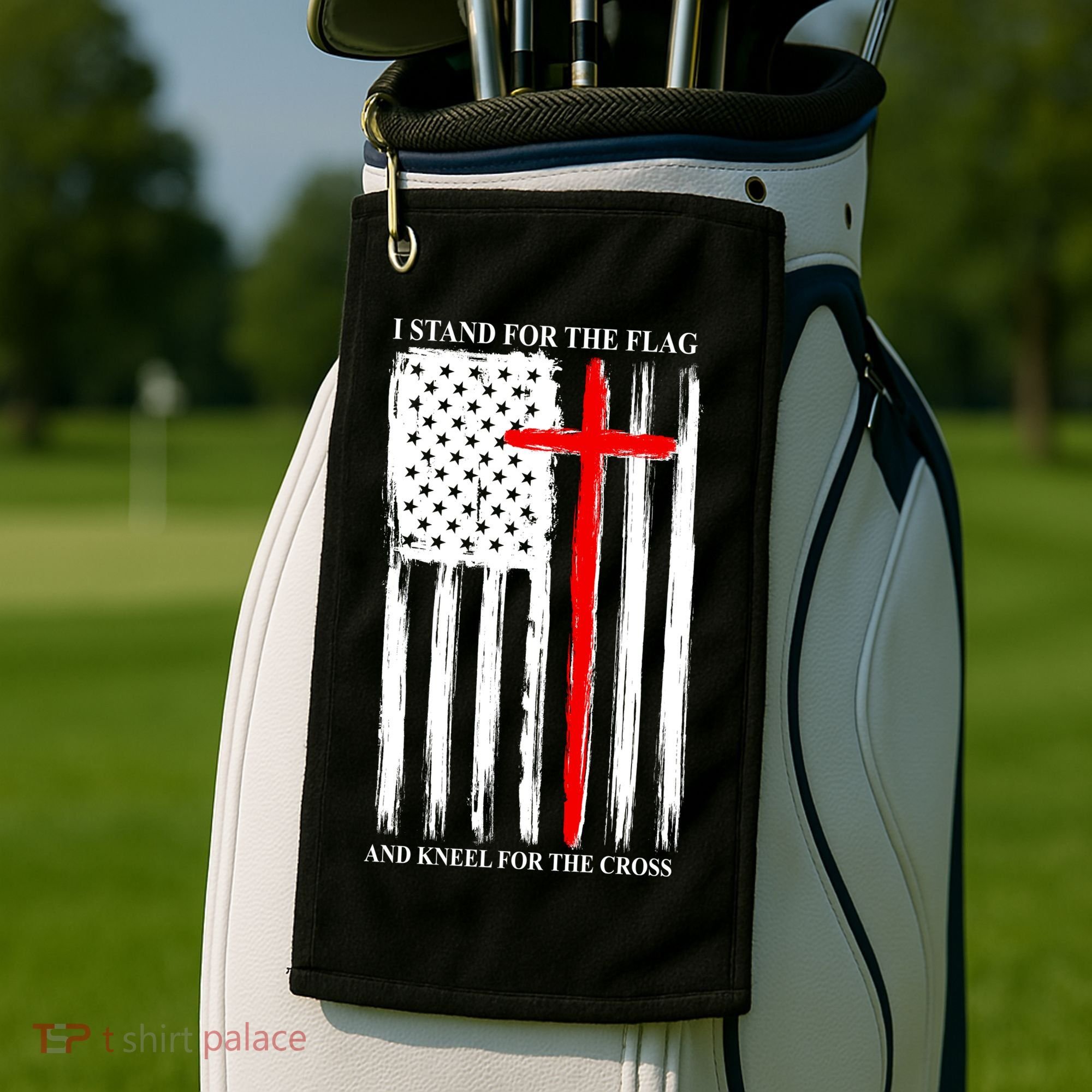 I Stand For the Flag And Kneel For The Cross Flag Golf Towel