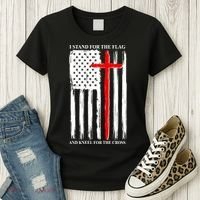 I Stand For the Flag And Kneel For The Cross Flag Women's T-Shirt thumb 3