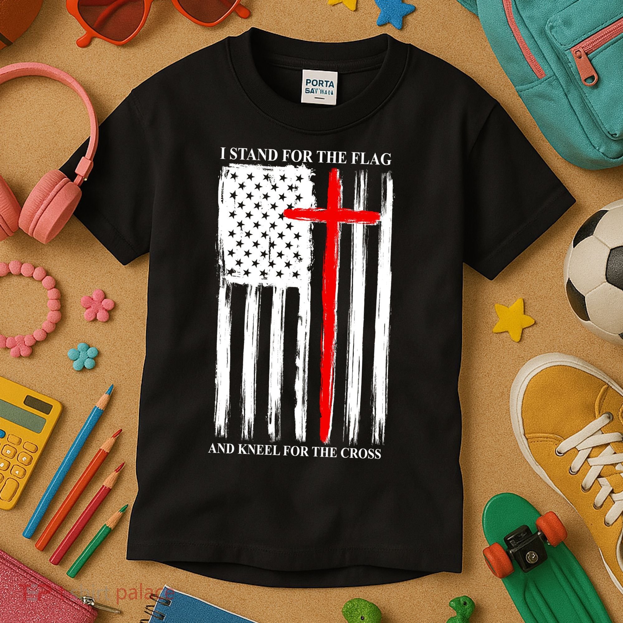 I Stand For the Flag And Kneel For The Cross Flag Kids T-Shirt