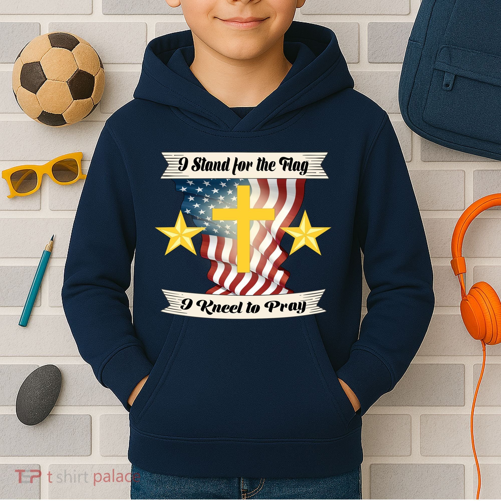 I Stand For The Flag I kneel To Pray America Kids Hoodie