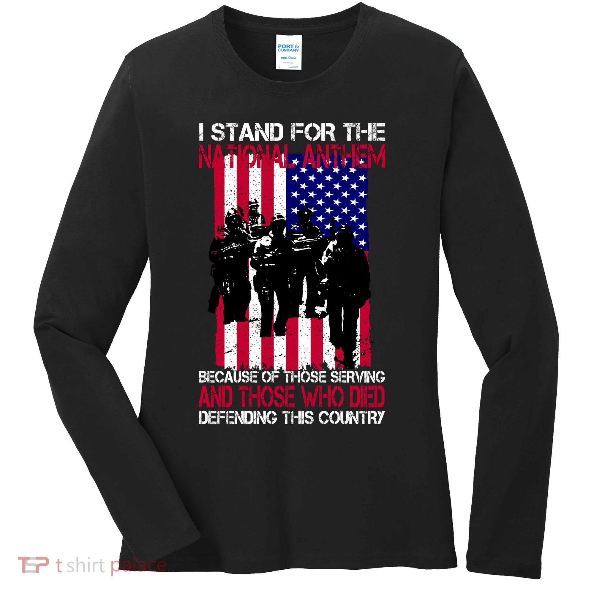I Stand For The National Anthem Defending This Country Women's Long Sleeve Shirt