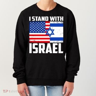 I Stand With Israel US Flags United Distressed Women's Sweatshirt