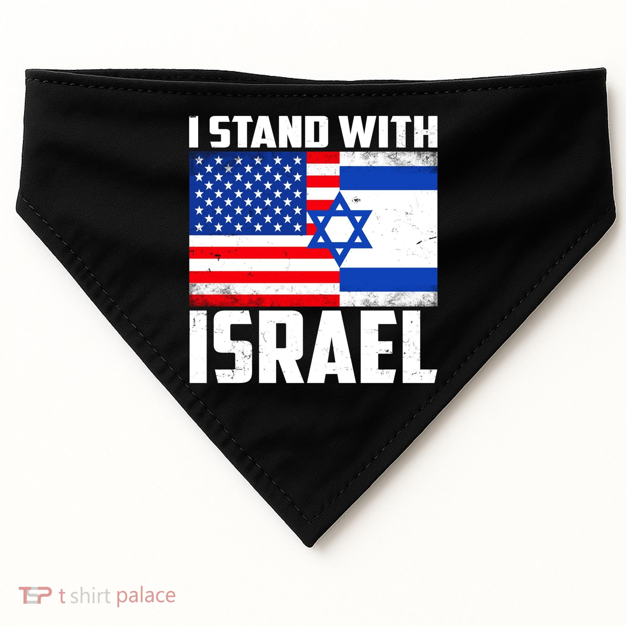 I Stand With Israel US Flags United Distressed USA-Made Doggie Bandana