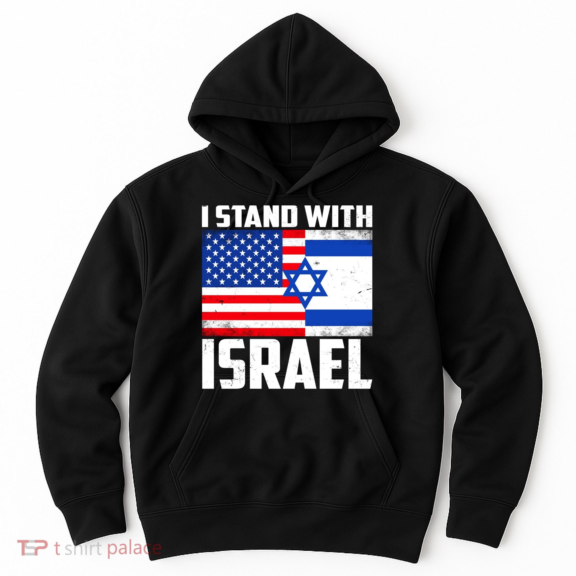 I Stand With Israel US Flags United Distressed Hoodie