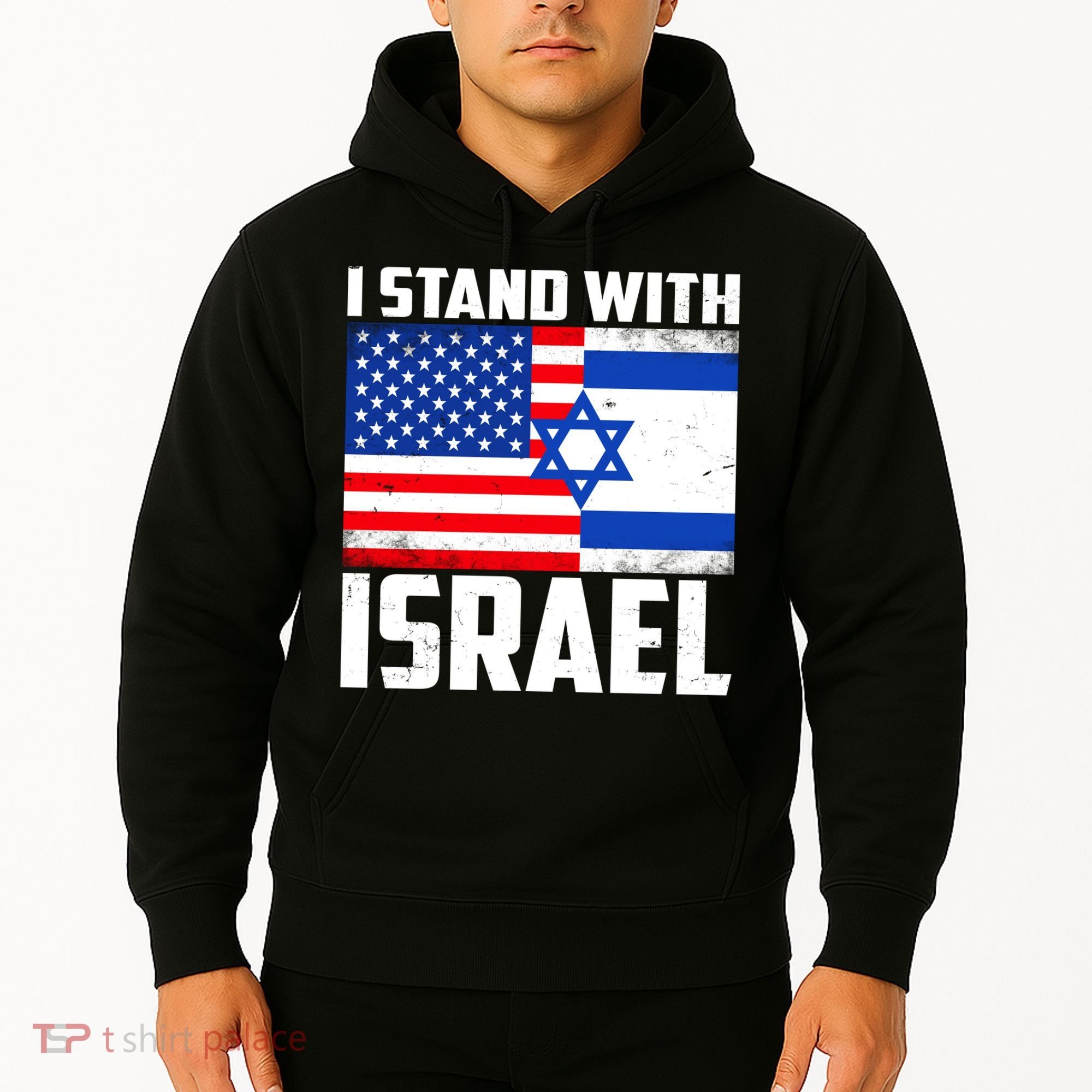 I Stand With Israel US Flags United Distressed Hoodie