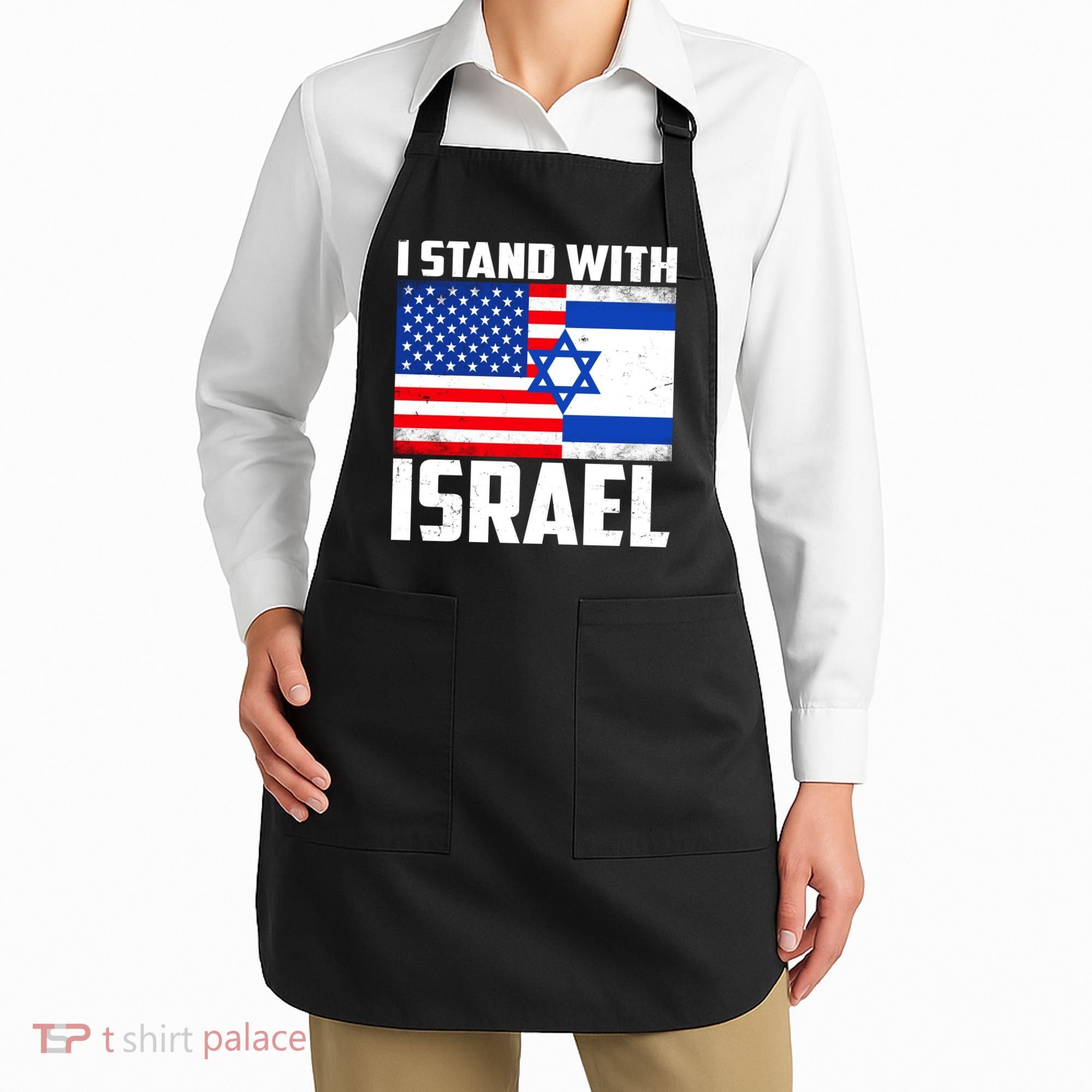 I Stand With Israel US Flags United Distressed Apron