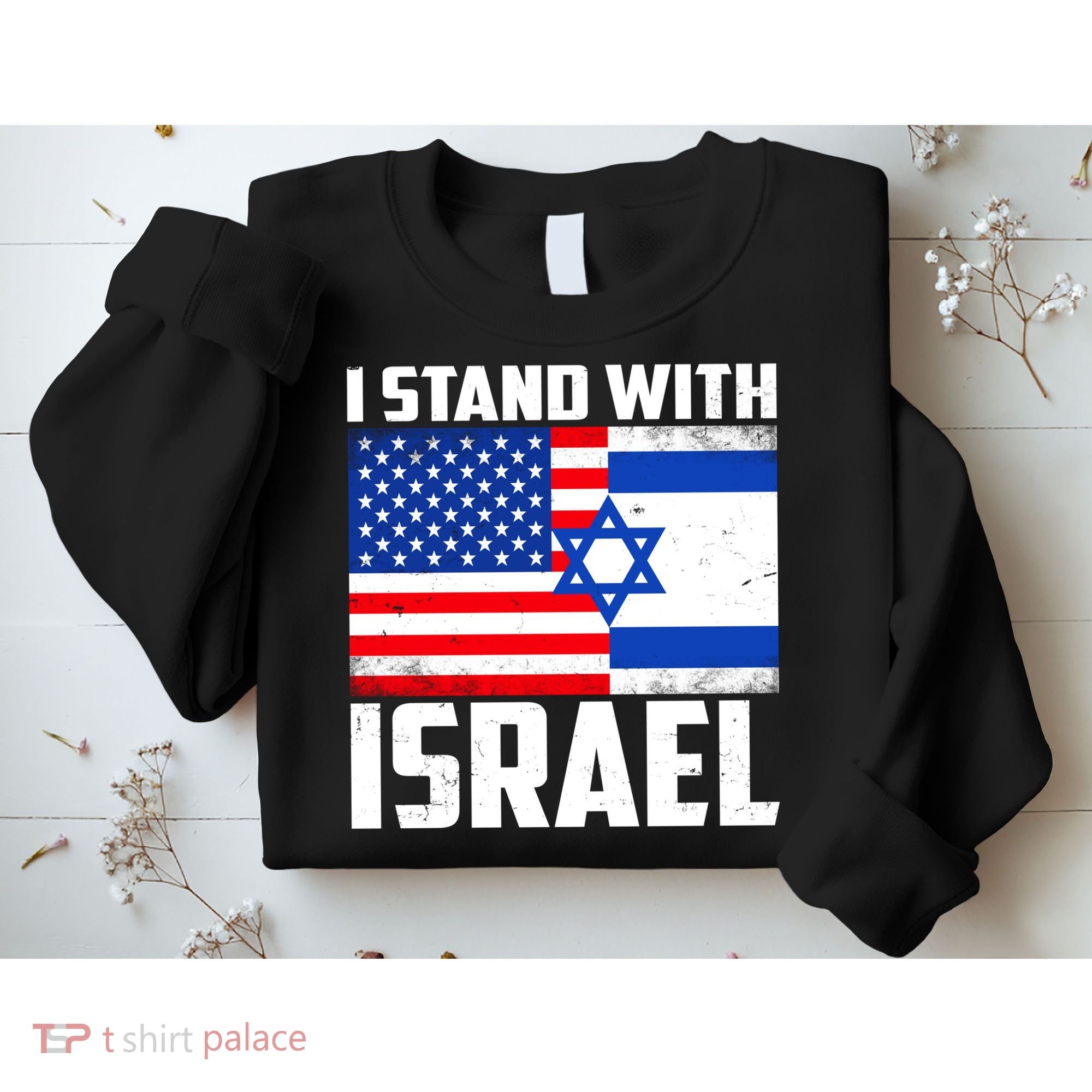 I Stand With Israel US Flags United Distressed Sweatshirt