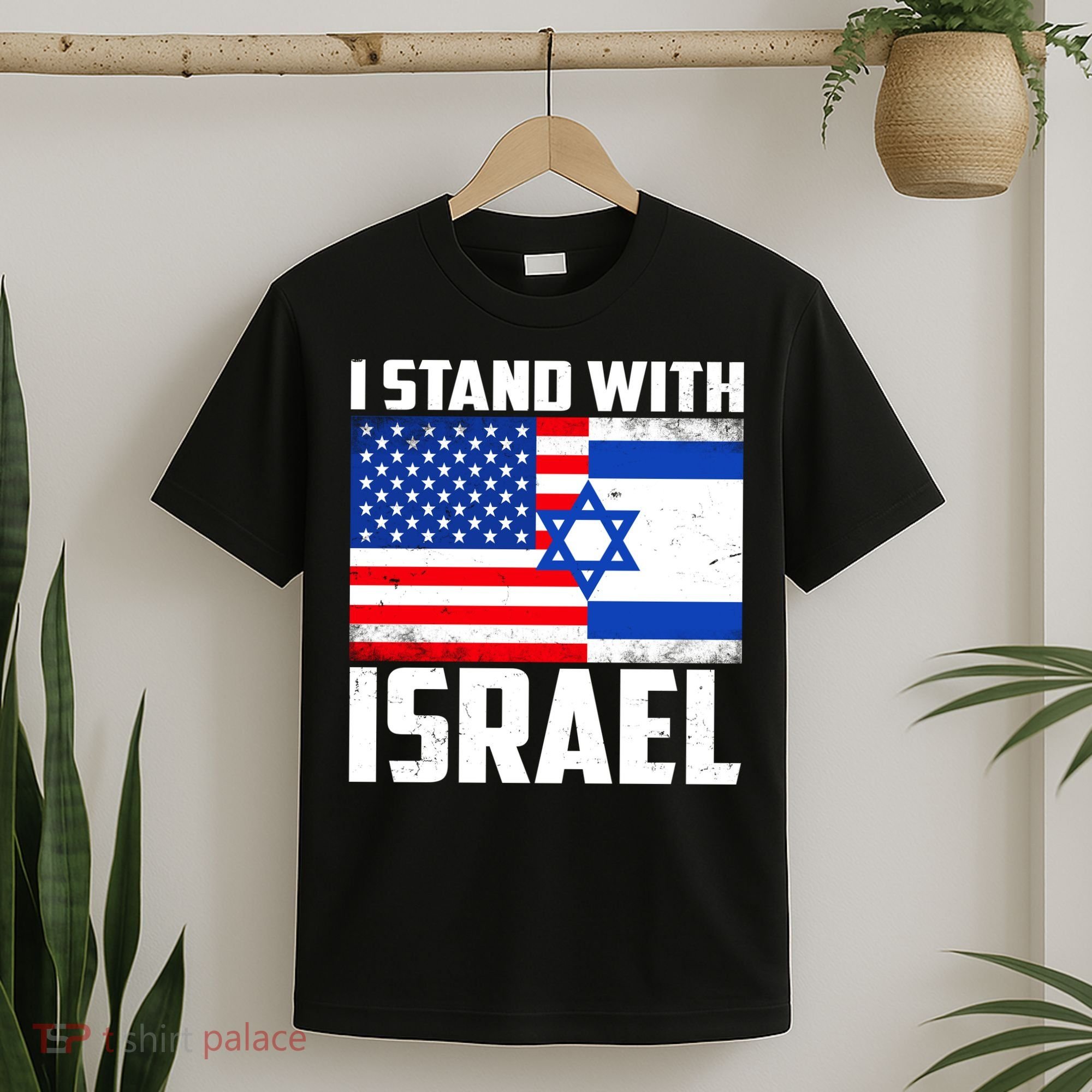I Stand With Israel US Flags United Distressed T-Shirt