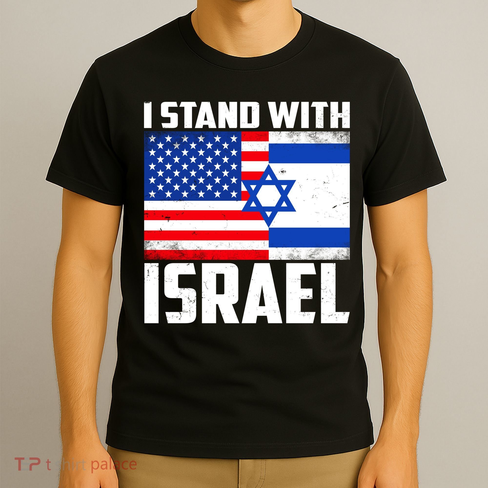 I Stand With Israel US Flags United Distressed T-Shirt