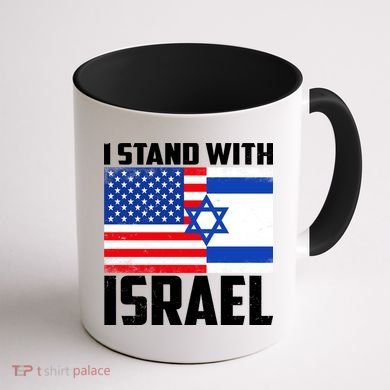 I Stand With Israel US Flags United Distressed Coffee Mug back