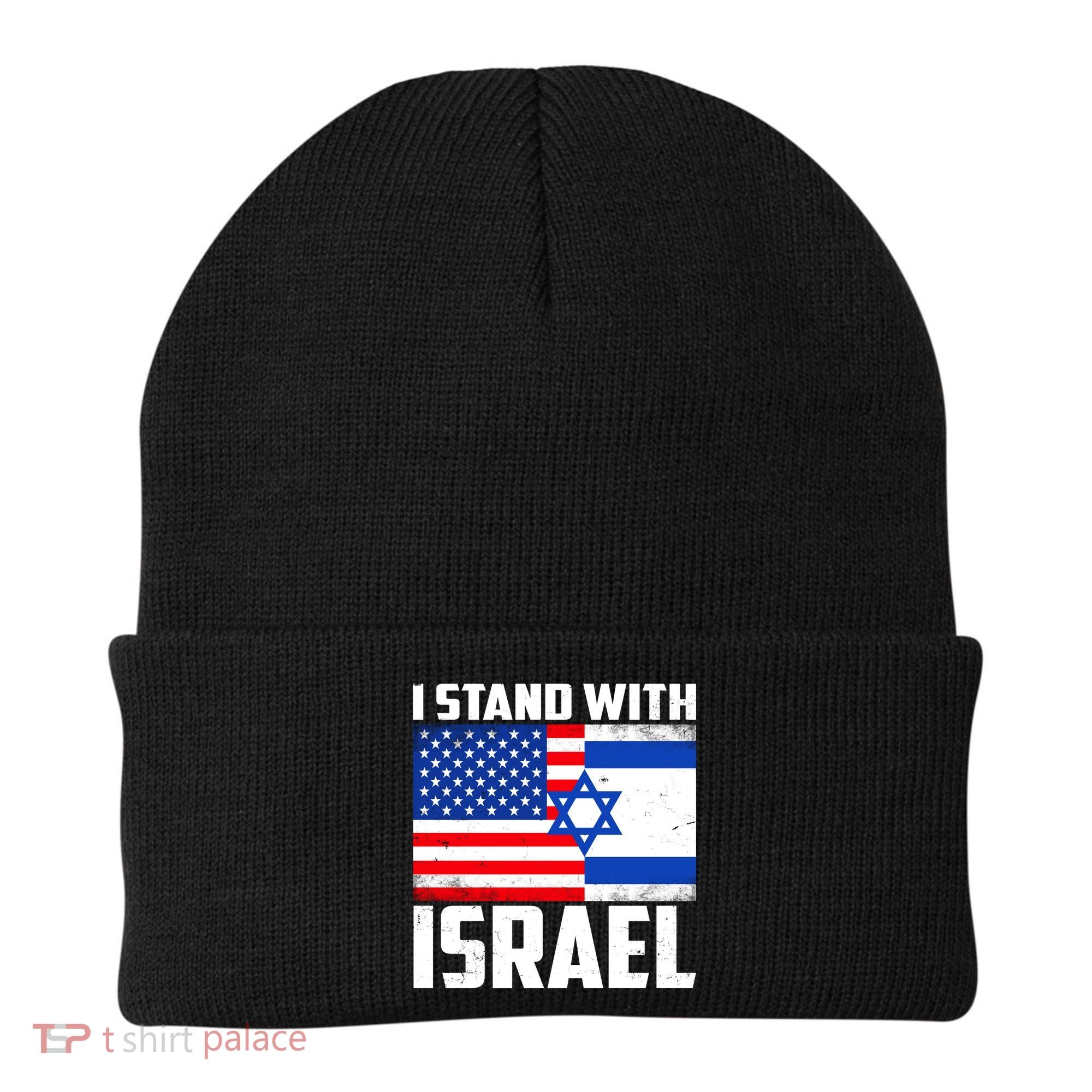 I Stand With Israel US Flags United Distressed Beanie