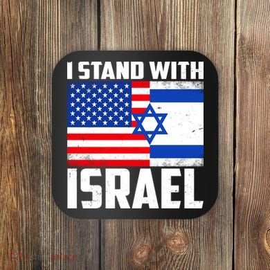 I Stand With Israel US Flags United Distressed Coaster