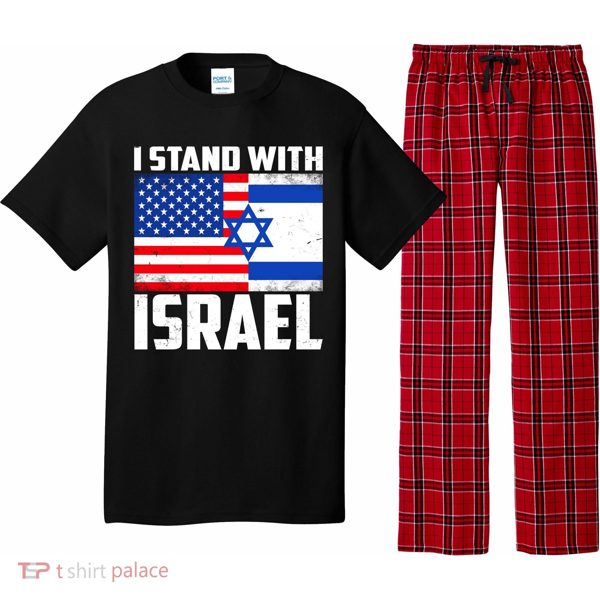 I Stand With Israel US Flags United Distressed Pajama Set