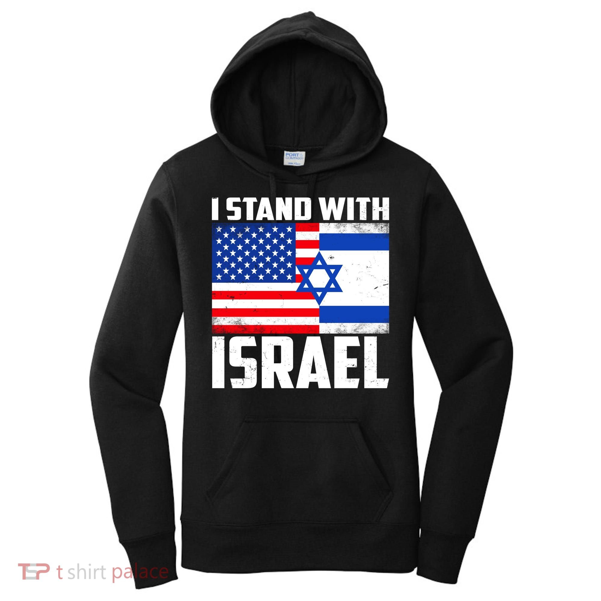 I Stand With Israel US Flags United Distressed Women's Hoodie