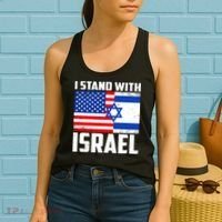 I Stand With Israel US Flags United Distressed Women's Tank Top thumb 2