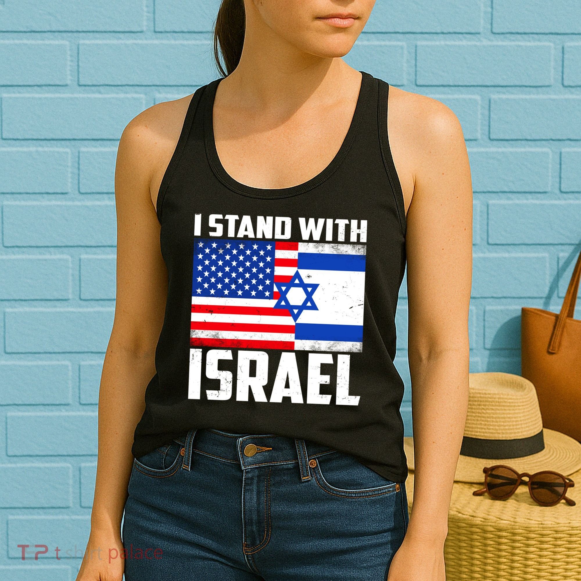 I Stand With Israel US Flags United Distressed Women's Tank Top