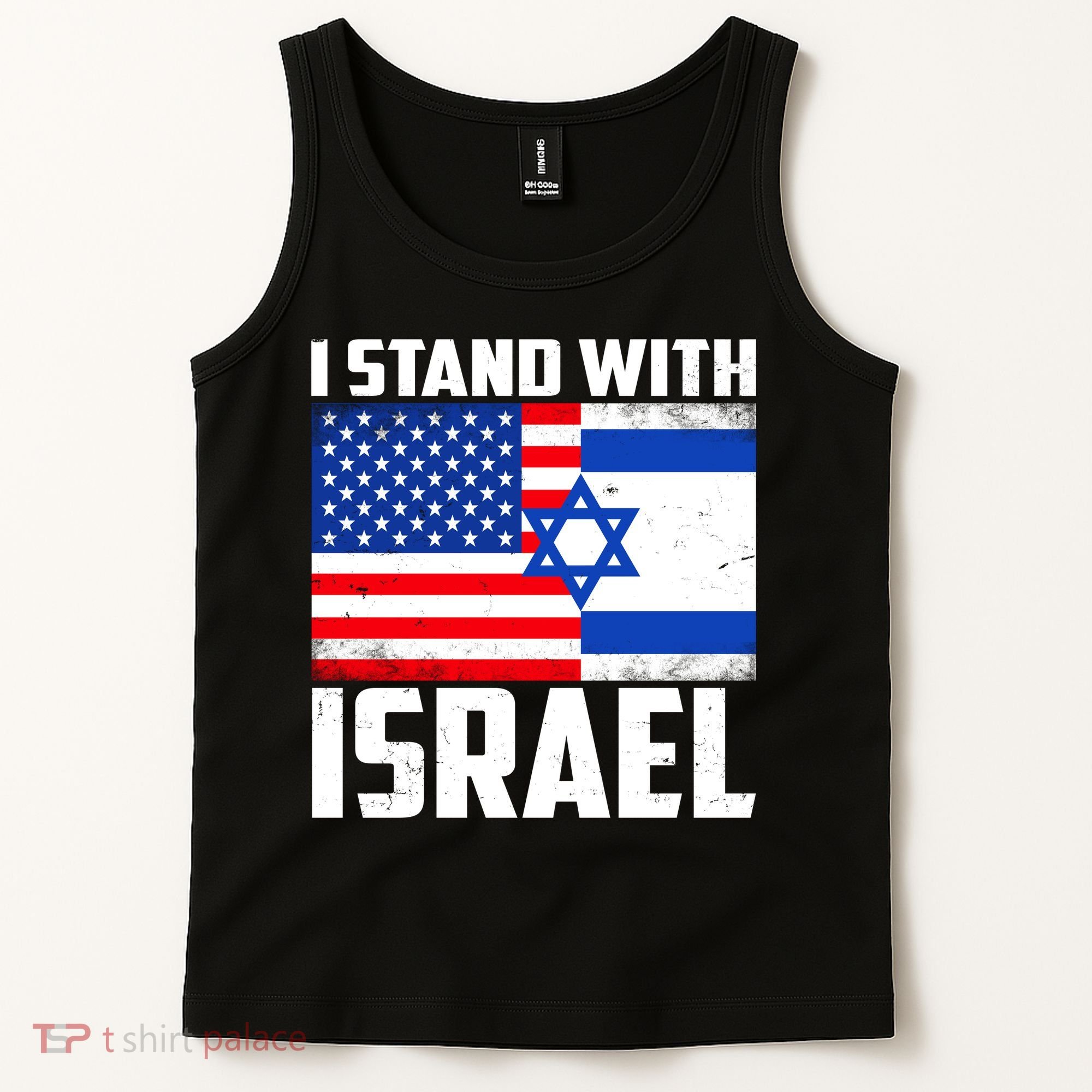 I Stand With Israel US Flags United Distressed Tank Top