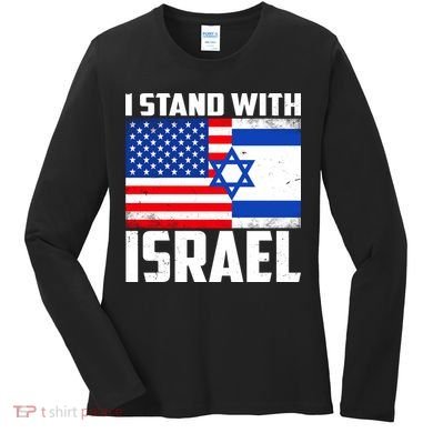 I Stand With Israel US Flags United Distressed Women's Long Sleeve Shirt