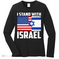 I Stand With Israel US Flags United Distressed Women's Long Sleeve Shirt thumb 0