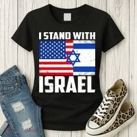 I Stand With Israel US Flags United Distressed Women's T-Shirt thumb 3