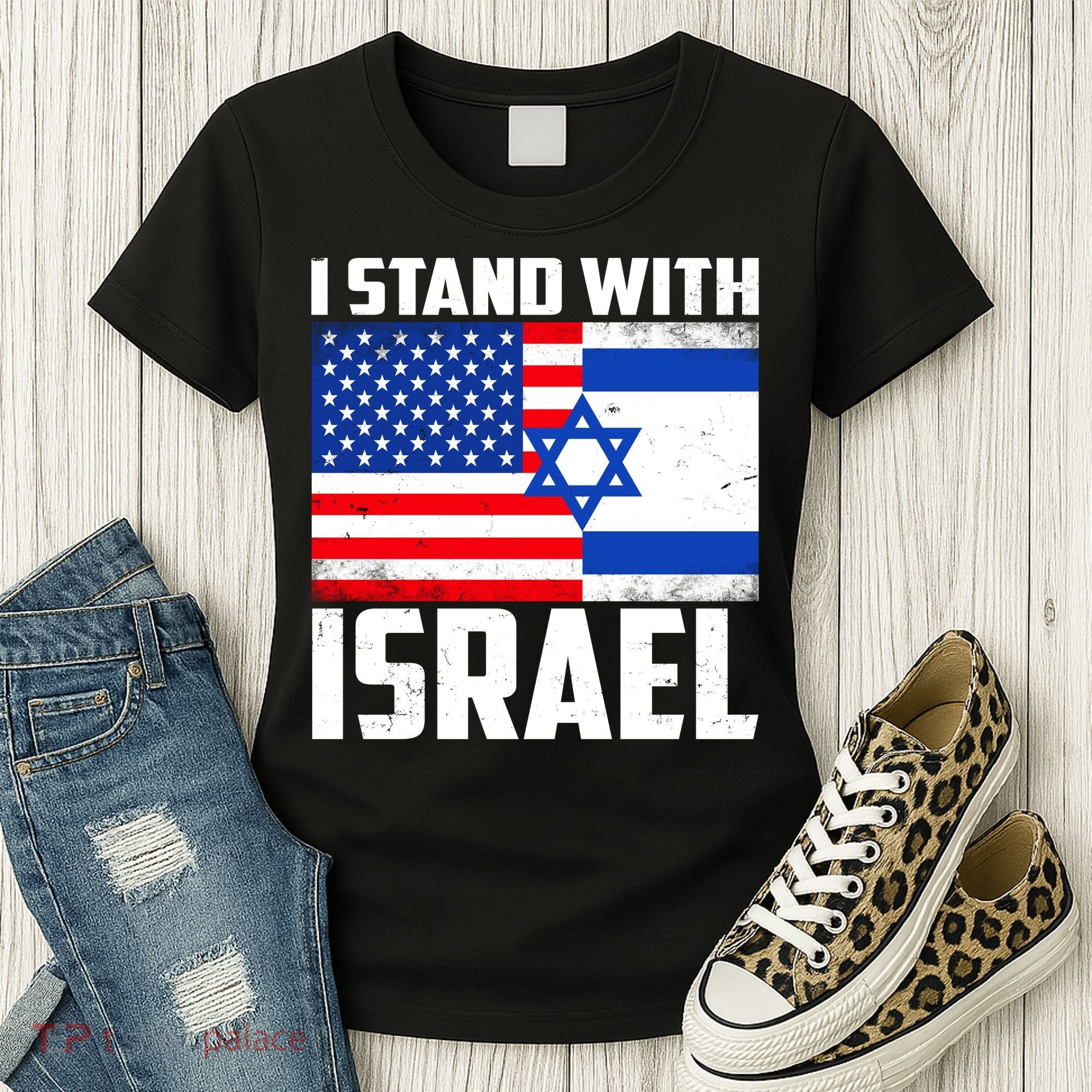 I Stand With Israel US Flags United Distressed Women's T-Shirt