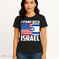 I Stand With Israel US Flags United Distressed Women's T-Shirt thumb 4