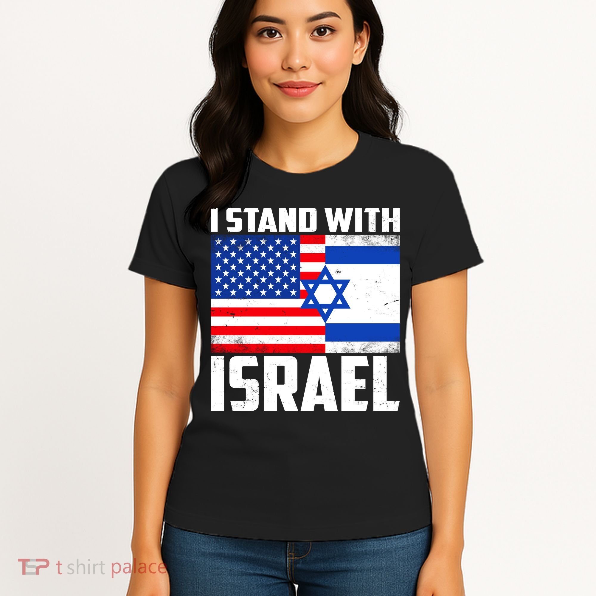 I Stand With Israel US Flags United Distressed Women's T-Shirt