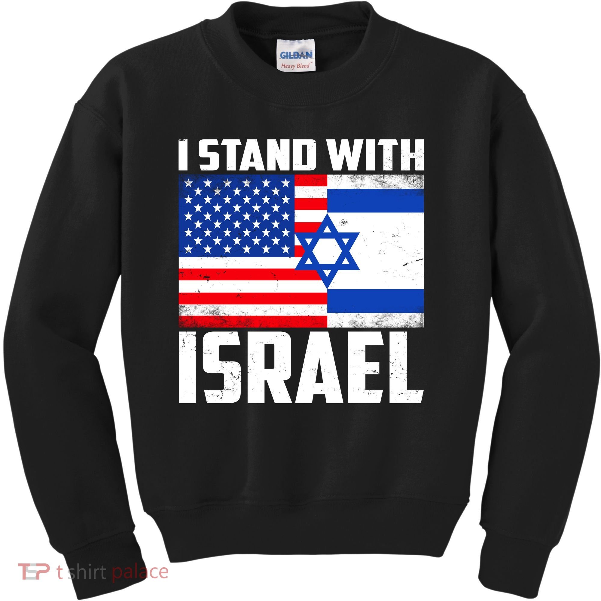 I Stand With Israel US Flags United Distressed Kids Sweatshirt