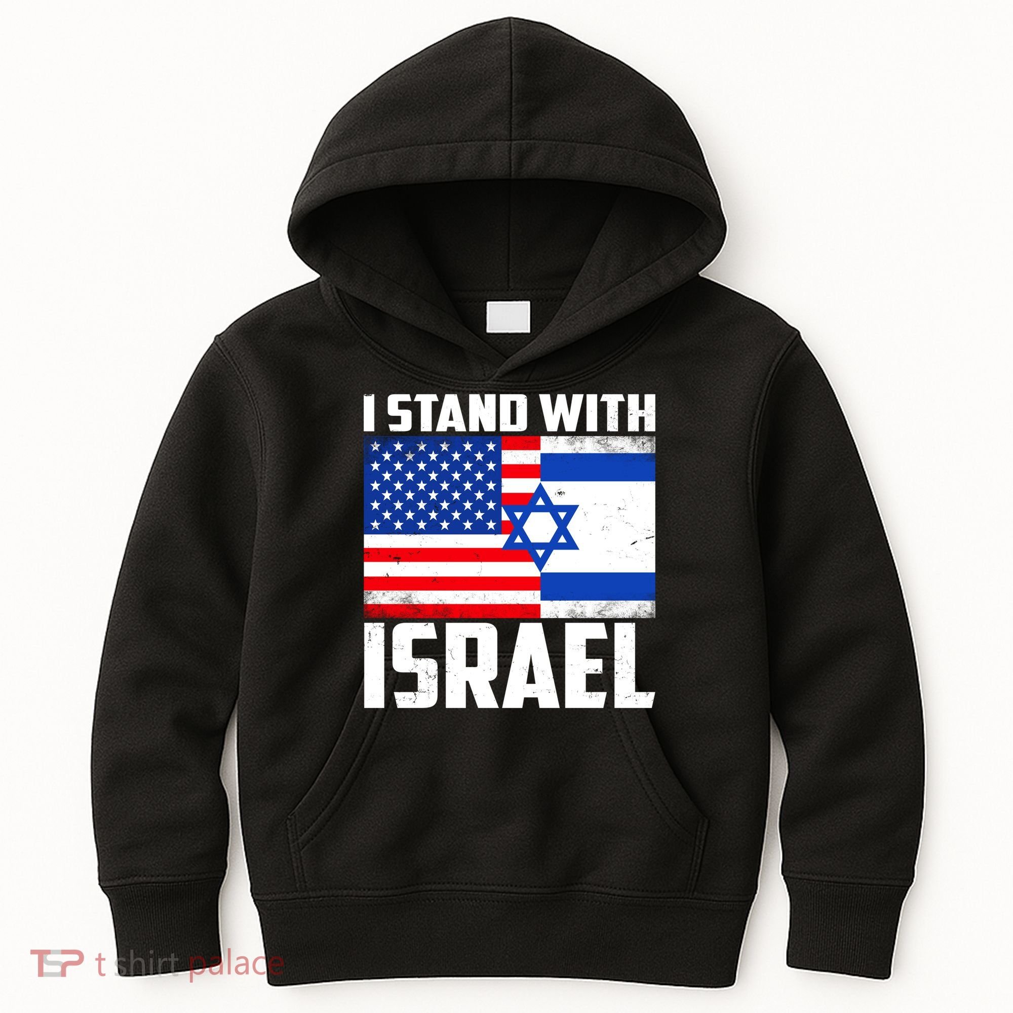 I Stand With Israel US Flags United Distressed Kids Hoodie