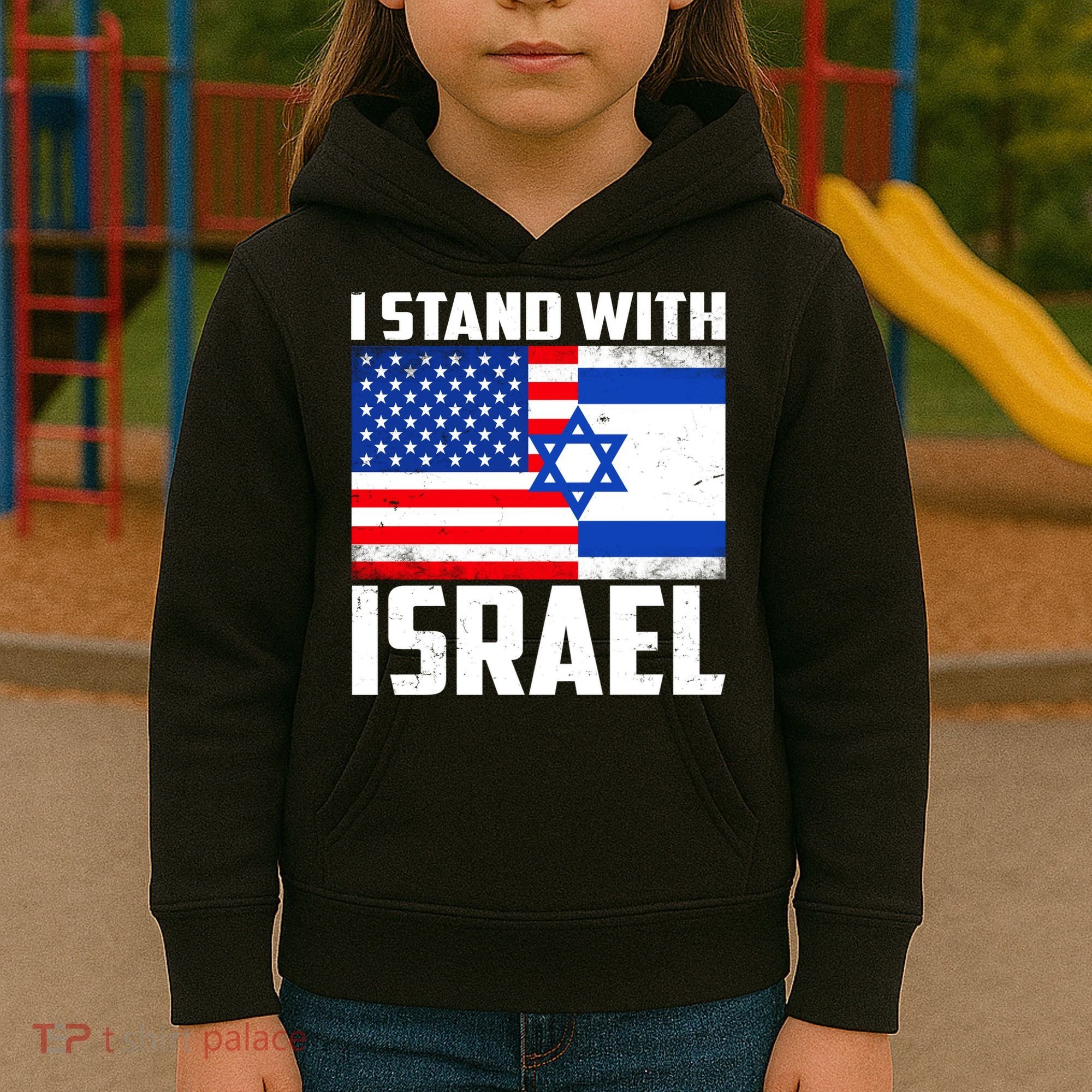 I Stand With Israel US Flags United Distressed Kids Hoodie