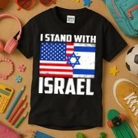 I Stand With Israel US Flags United Distressed Kids T-Shirt thumb 3