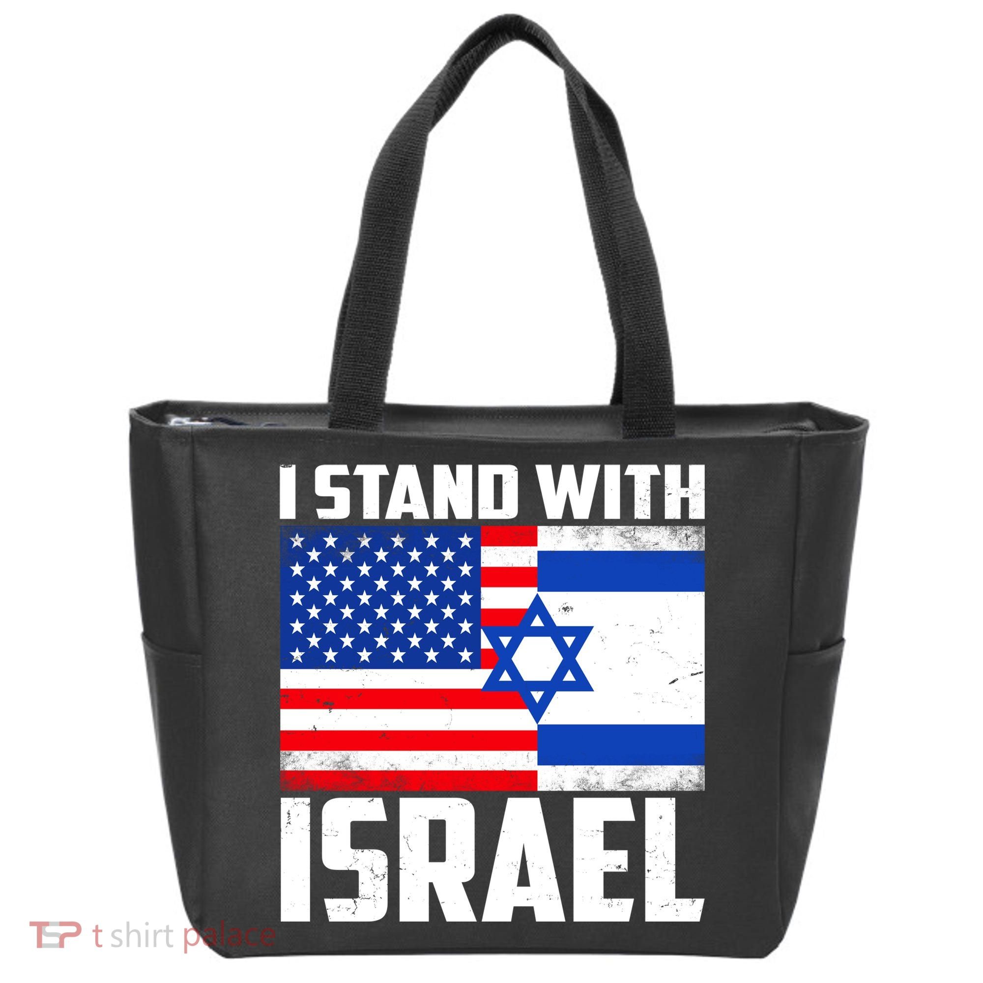 I Stand With Israel US Flags United Distressed Tote Bag