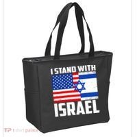 I Stand With Israel US Flags United Distressed Tote Bag thumb 2