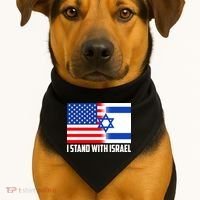 I Stand With Israel USA Flags United Together USA-Made Doggie Bandana thumb 1