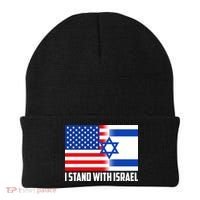 I Stand With Israel USA Flags United Together Beanie thumb 0