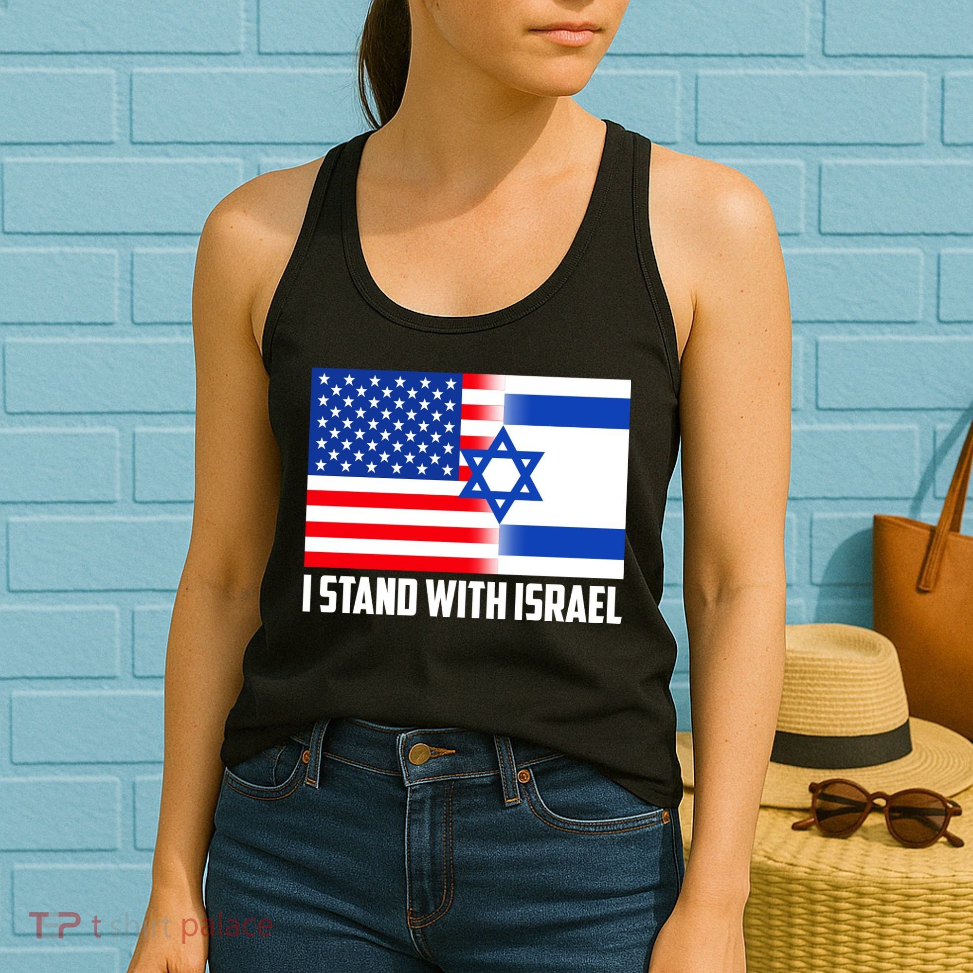 I Stand With Israel USA Flags United Together Women's Tank Top