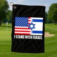 I Stand With Israel USA Flags United Together Golf Towel thumb 1