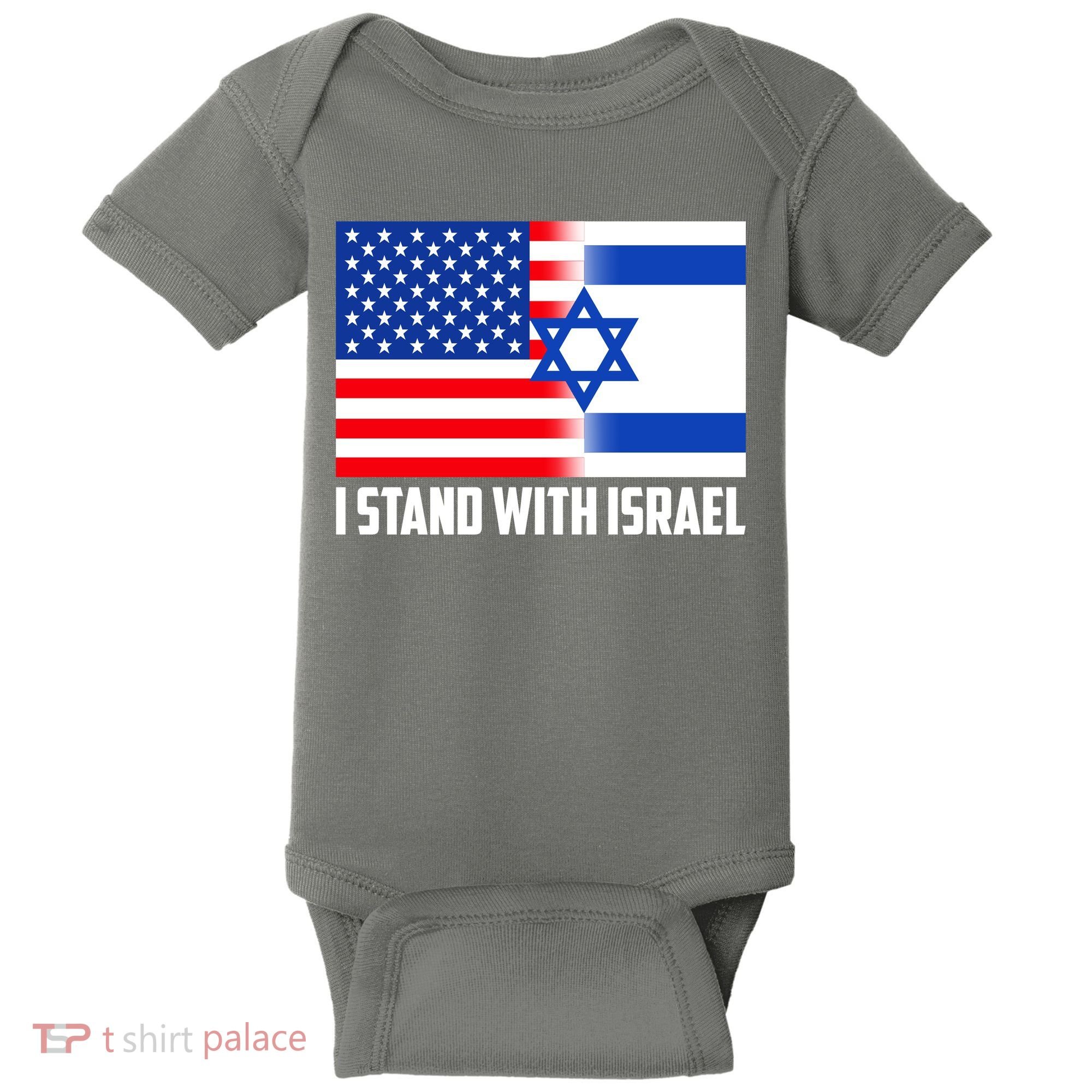 I Stand With Israel USA Flags United Together Baby Bodysuit