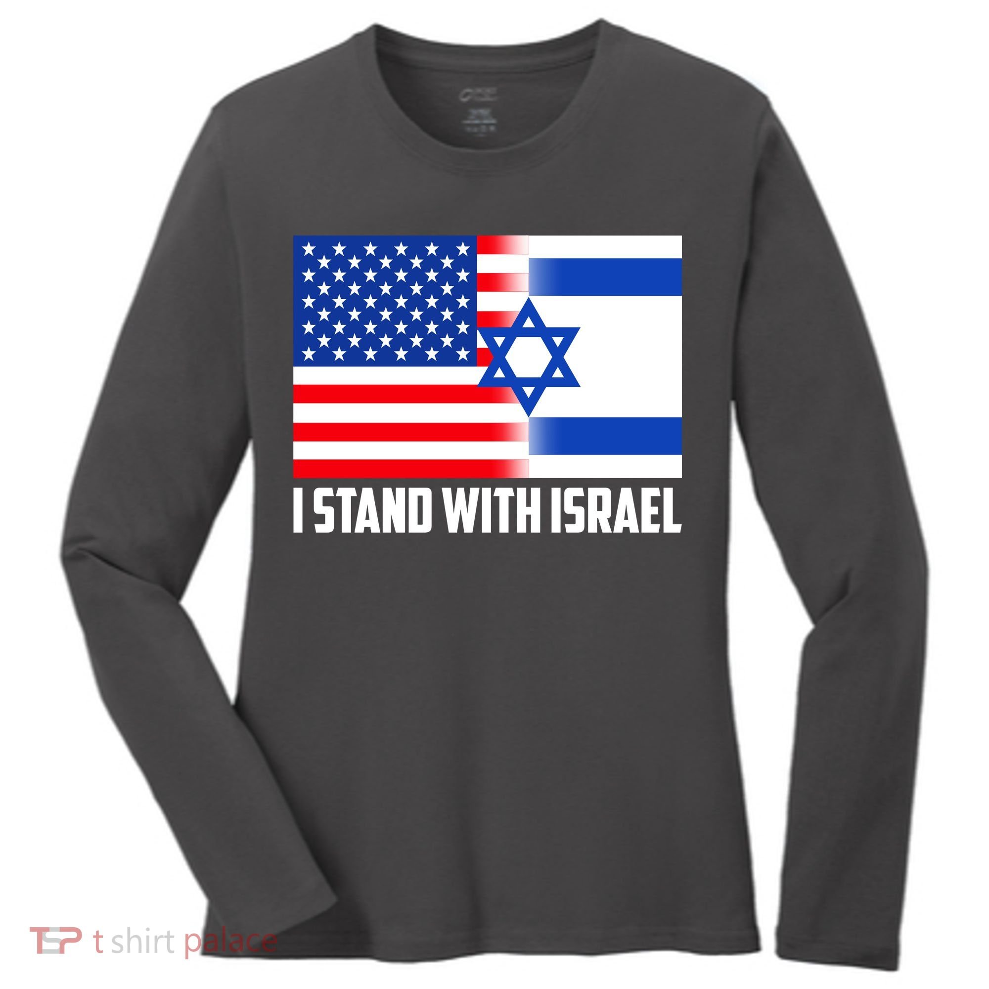 I Stand With Israel USA Flags United Together Women's Long Sleeve Shirt