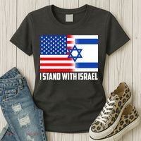 I Stand With Israel USA Flags United Together Women's T-Shirt thumb 3