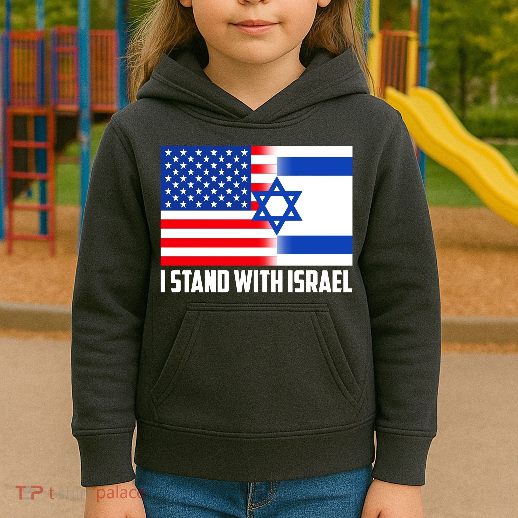 I Stand With Israel USA Flags United Together Kids Hoodie