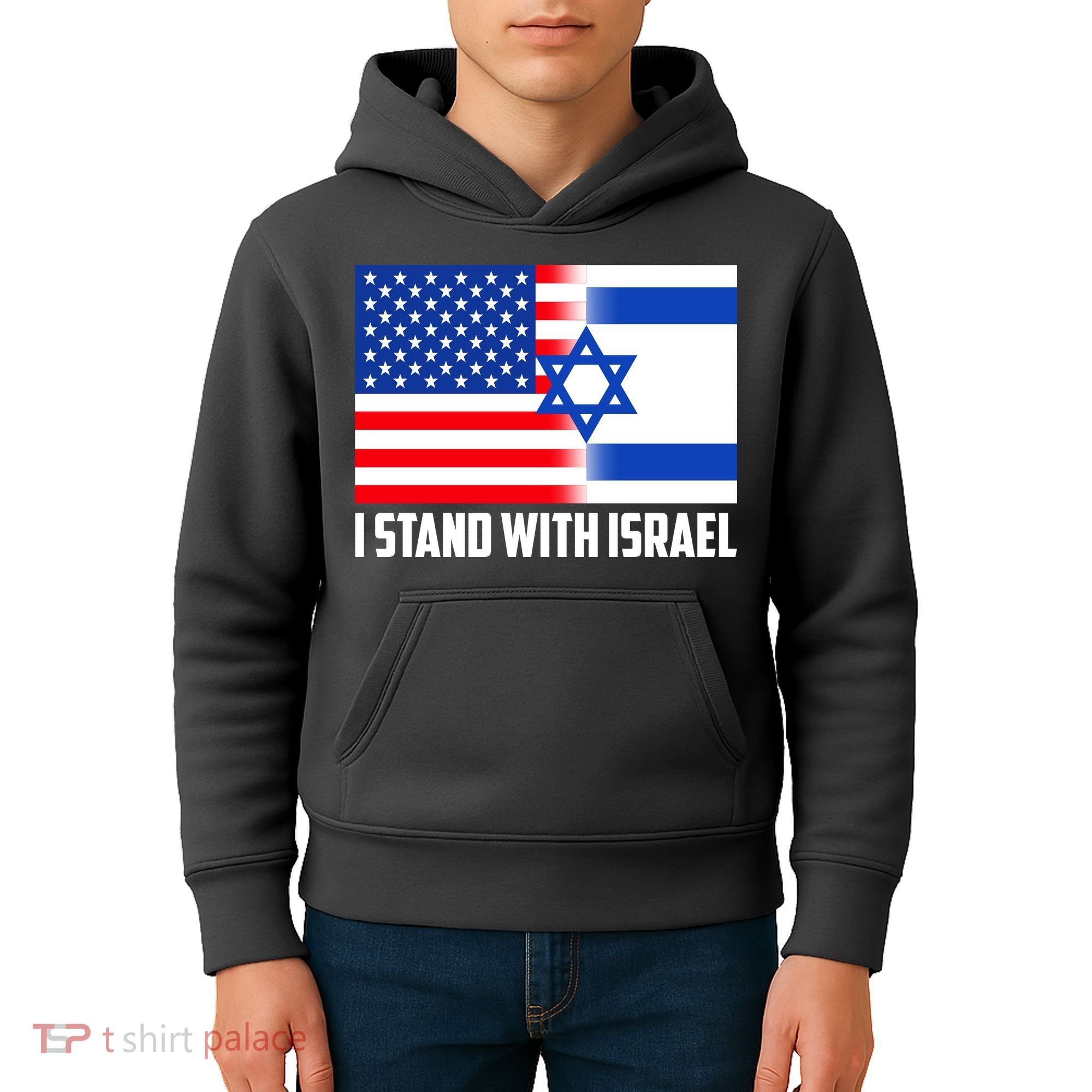 I Stand With Israel USA Flags United Together Kids Hoodie