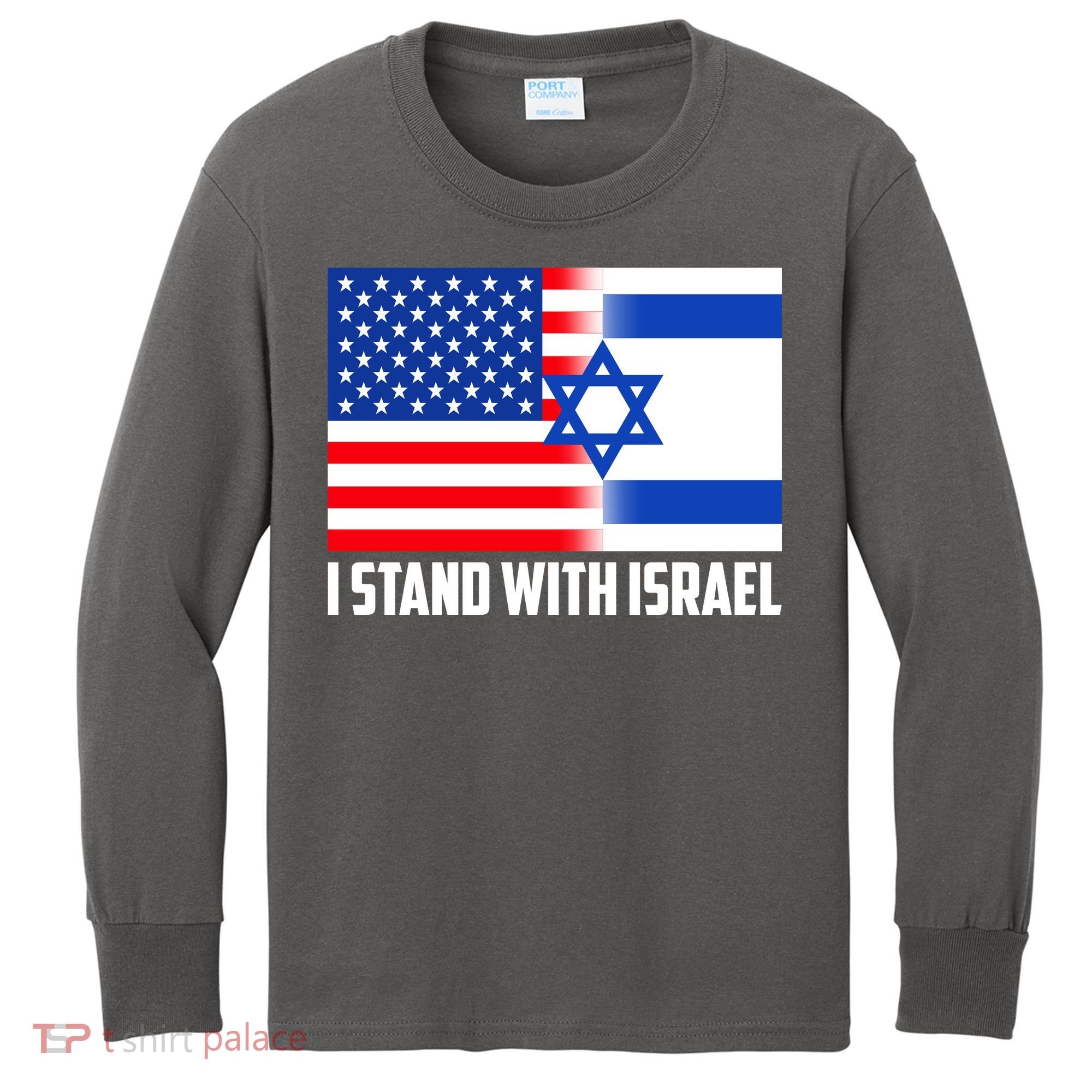 I Stand With Israel USA Flags United Together Kids Long Sleeve Shirt