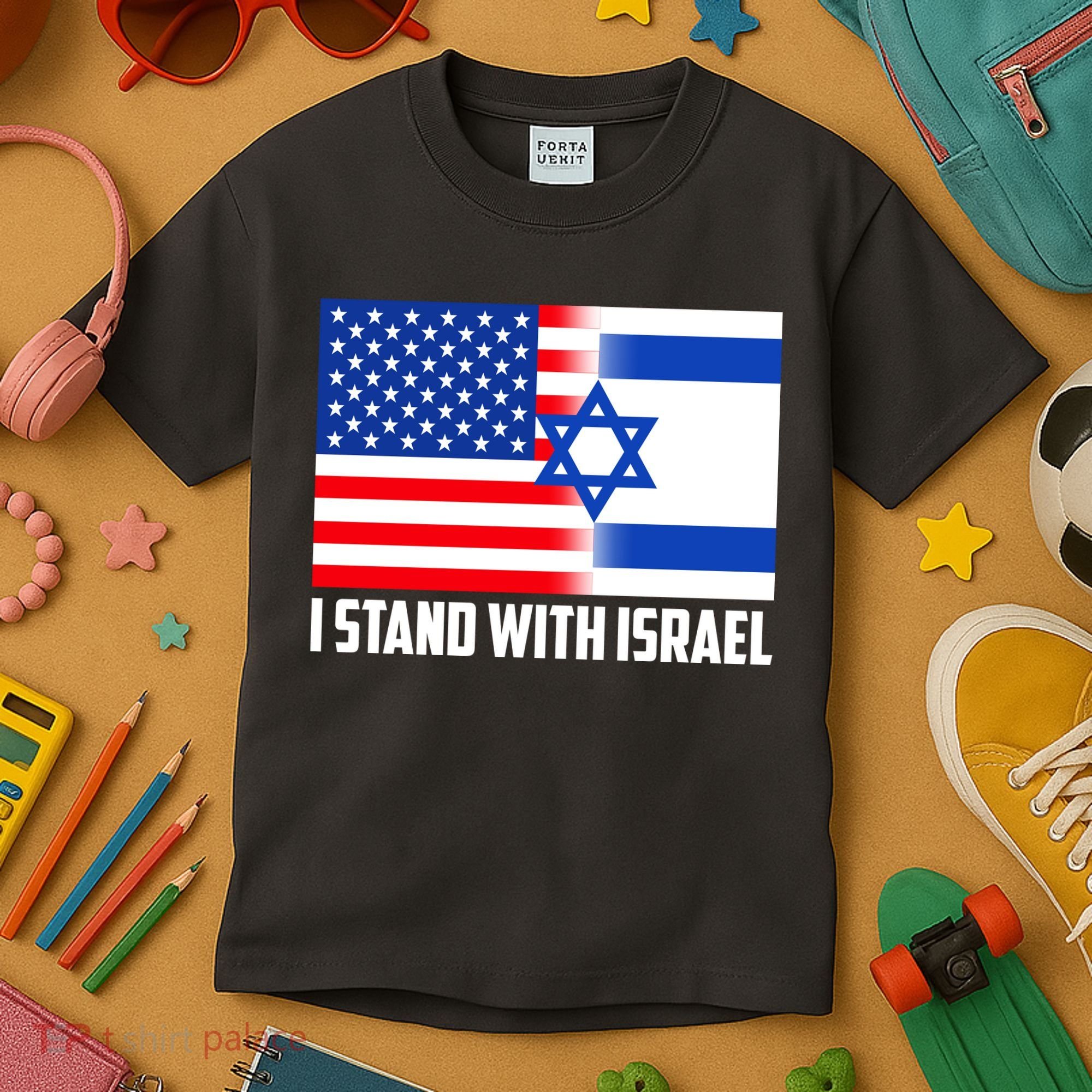 I Stand With Israel USA Flags United Together Kids T-Shirt
