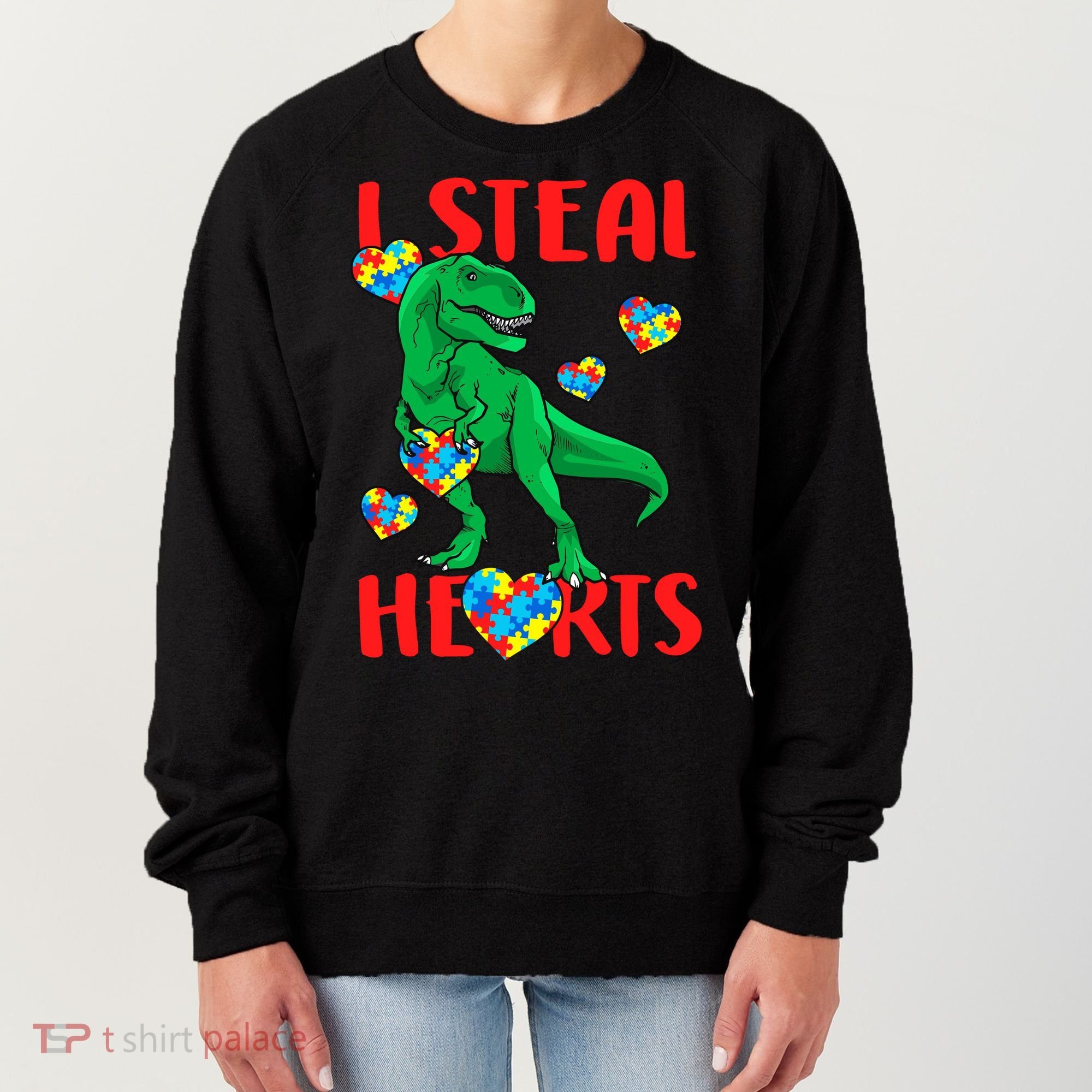I Steal Hearts Autism Awareness Dinosaur Women's Sweatshirt