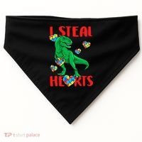 I Steal Hearts Autism Awareness Dinosaur USA-Made Doggie Bandana thumb 0