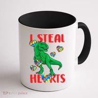 I Steal Hearts Autism Awareness Dinosaur Coffee Mug thumb 1